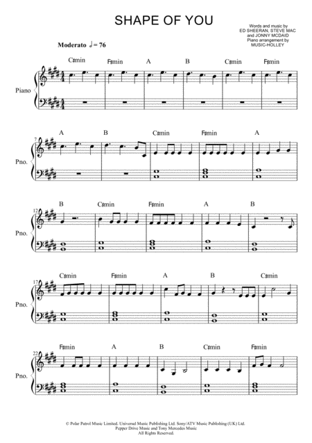 Free Sheet Music Ed Sheeran Shape Of You Easy Piano Sheet