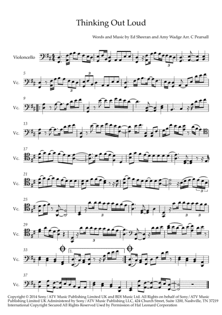 Ed Sheeran Thinking Out Loud Cello Solo Sheet Music