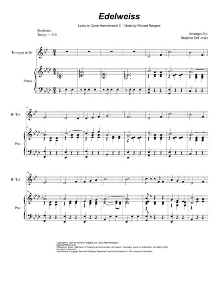 Free Sheet Music Edelweiss For Bb Trumpet Solo And Piano