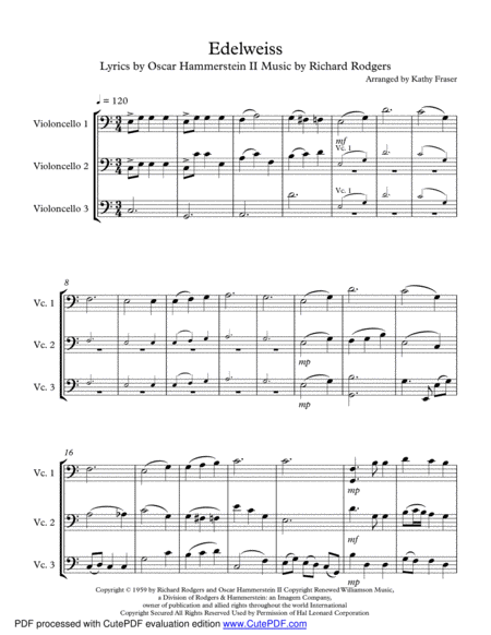 Free Sheet Music Edelweiss For Cello Trio