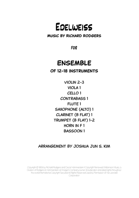 Edelweiss For String And Woodwind Ensemble Sheet Music