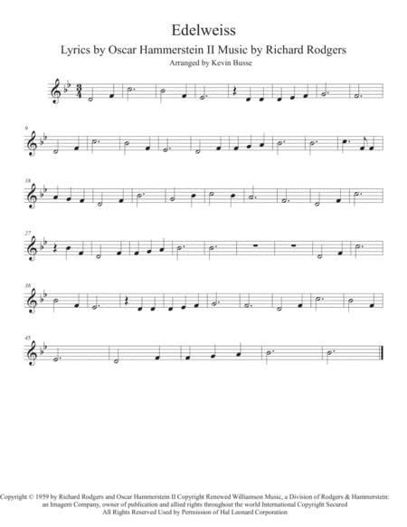 Free Sheet Music Edelweiss Original Key Clarinet