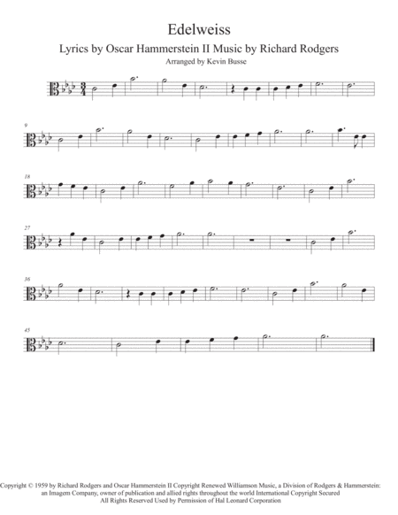 Free Sheet Music Edelweiss Original Key Viola