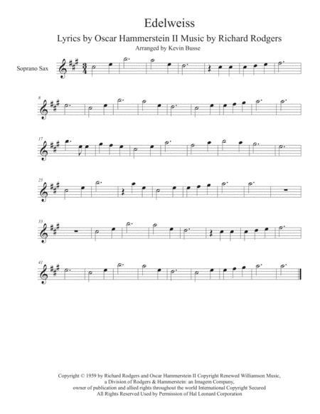 Free Sheet Music Edelweiss Soprano Sax