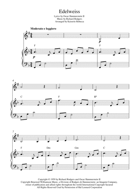 Free Sheet Music Edelweiss Soprano Saxophone Solo And Piano Accompaniment