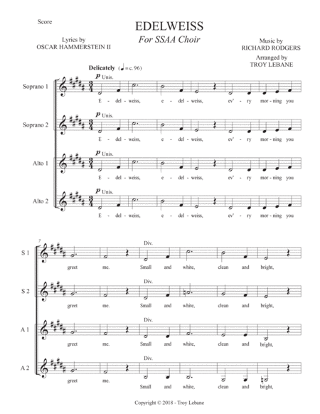 Edelweiss Ssaa Sheet Music