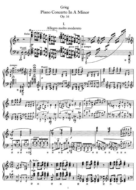 Edvard Grieg Piano Concerto In A Minor Op16 Full Complete Original Version Piano Solo Sheet Music