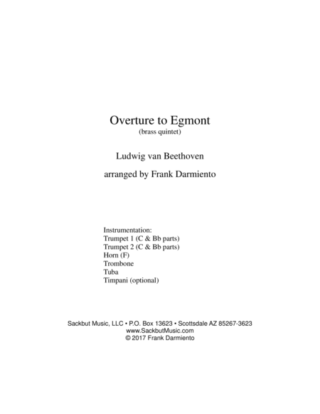 Egmont Overture For Brass Quintet Sheet Music