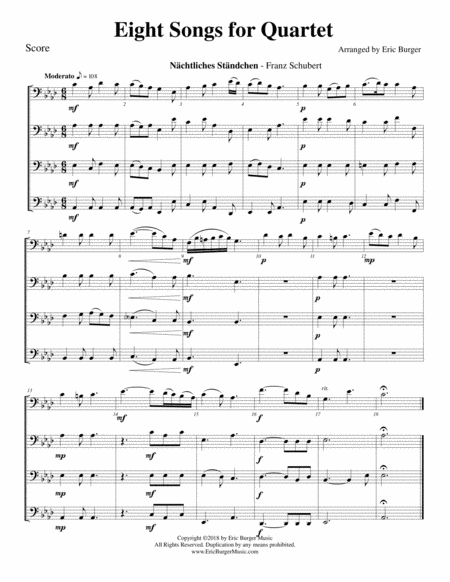 Eight More Songs For Quartet For Trombone Or Low Brass Quartet Sheet Music