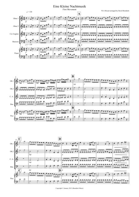 Free Sheet Music Eine Kleine 1st Movement For Double Reed Quartet