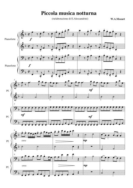 Eine Kleine Nacht Music Piccola Musica Notturna Piano 4 Hands Sheet Music
