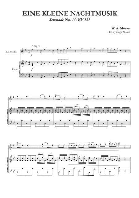 Free Sheet Music Eine Kleine Nachtmusik 1st Mov For Alto Saxophone And Piano