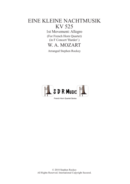 Eine Kleine Nachtmusik 1st Movement Allegro For Horn Quartet In F Concert Pitch Sheet Music