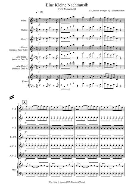 Eine Kleine Nachtmusik 1st Movement For Flute Quartet Sheet Music