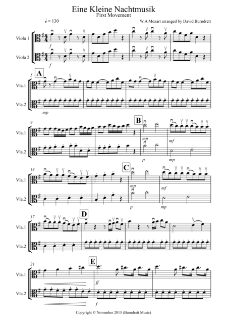 Free Sheet Music Eine Kleine Nachtmusik 1st Movement For Viola Duet