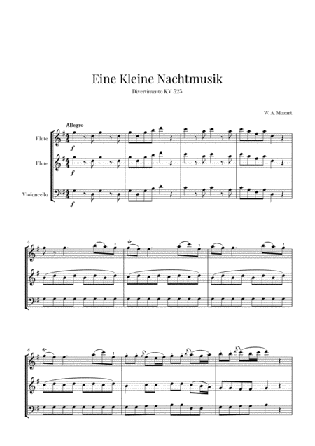 Free Sheet Music Eine Kleine Nachtmusik For 2 Flutes And Cello