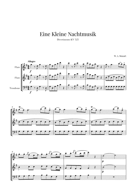 Eine Kleine Nachtmusik For 2 Flutes And Trombone Sheet Music