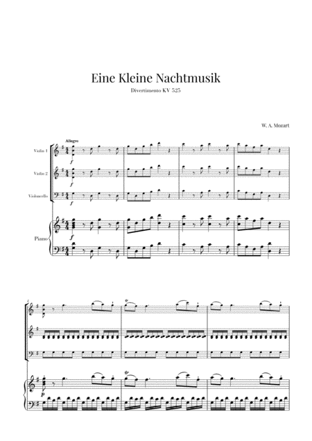 Free Sheet Music Eine Kleine Nachtmusik For 2 Violins Cello And Piano
