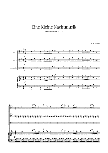 Eine Kleine Nachtmusik For 2 Violins Cello And Piano Sheet Music