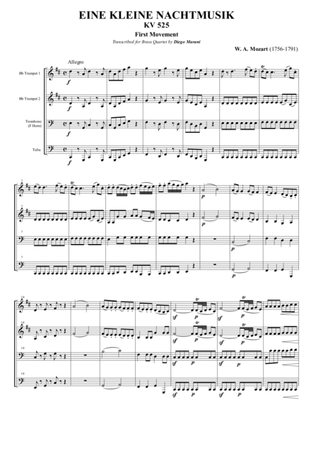 Free Sheet Music Eine Kleine Nachtmusik For Brass Quartet