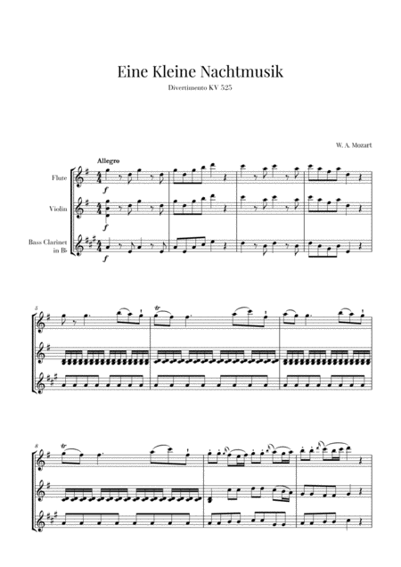 Free Sheet Music Eine Kleine Nachtmusik For Flute Violin And Bass Clarinet