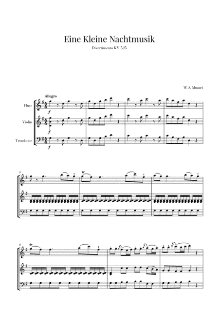 Free Sheet Music Eine Kleine Nachtmusik For Flute Violin And Trombone