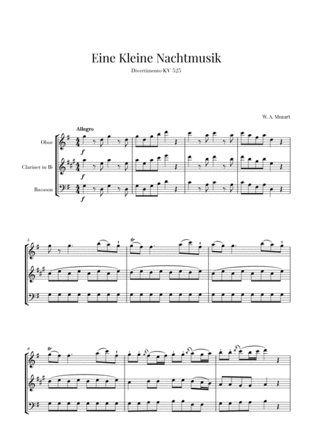 Free Sheet Music Eine Kleine Nachtmusik For Oboe Clarinet And Bassoon