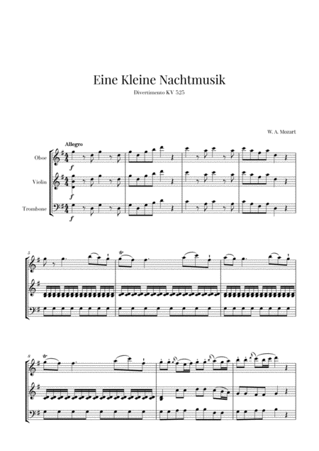 Free Sheet Music Eine Kleine Nachtmusik For Oboe Violin And Trombone