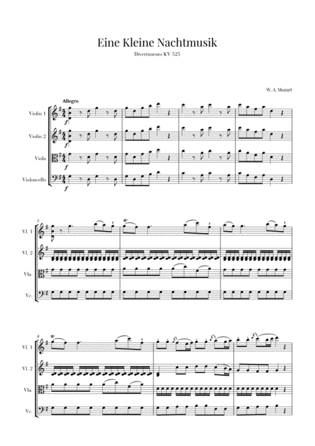 Eine Kleine Nachtmusik For String Quartet Sheet Music