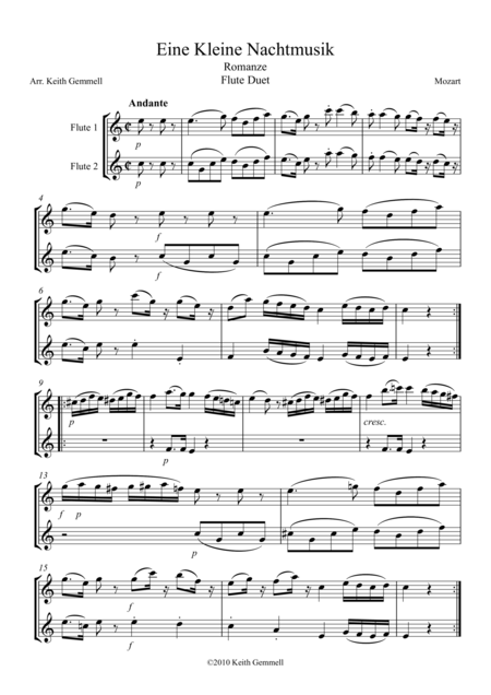 Eine Kleine Nachtmusik Romanze Flute Duet Sheet Music