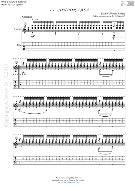 Free Sheet Music El Condor Pasa Sheet Music For Guitar