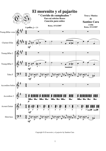 El Morenito Y El Pajarito Corrido Full Score And Parts Sheet Music