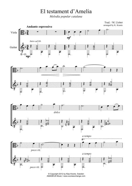 El Testament D Amelia For Viola And Guitar Sheet Music