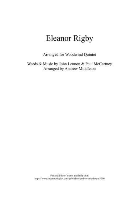 Eleanor Rigby Arranged For Wind Quintet Sheet Music