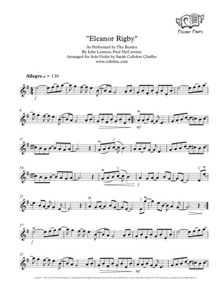 Eleanor Rigby Solo Violin The Beatles Arr Cellobat Sheet Music