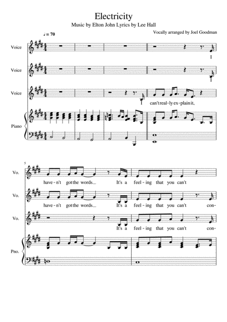 Electricity From Billy Elliot 3 Part Harmony Sheet Music