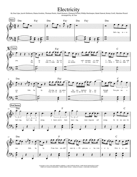 Free Sheet Music Electricity Piano Version