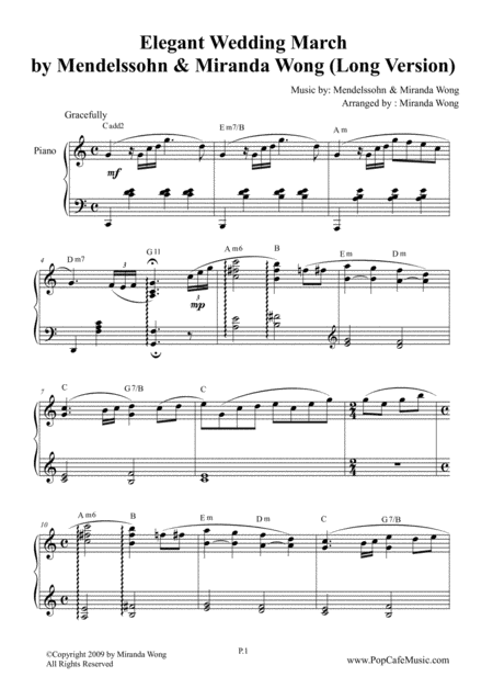 Elegant Wedding March Long Version By Miranda Wong Sheet Music