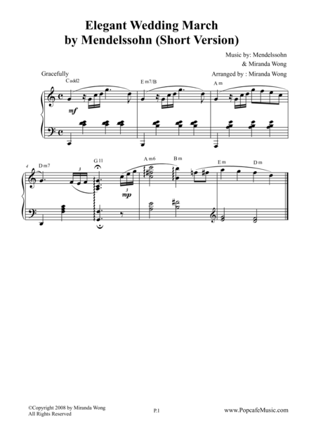 Elegant Wedding March Short Version By Miranda Wong Sheet Music