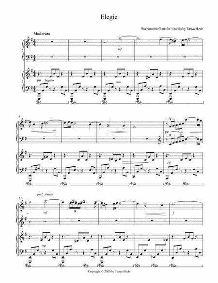 Elegie By Rachmaninoff Arranged For 4 Hands And Transposed Byt Heeb Sheet Music