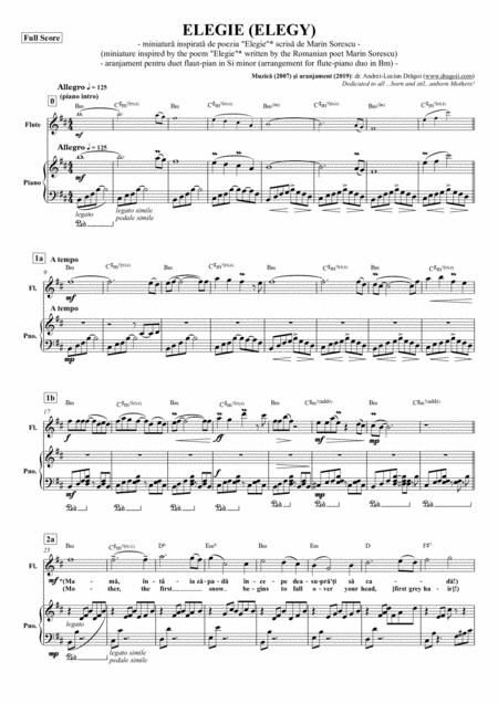 Elegie Elegy Miniatura Miniature Aranjament Pentru Duet Flaut Pian In Si Minor Arrangement For Flute Piano Duo In Bm Sheet Music