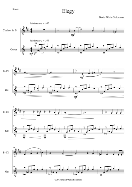 Elegy For Clarinet And Guitar Sheet Music