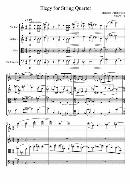 Elegy For String Quartet Sheet Music