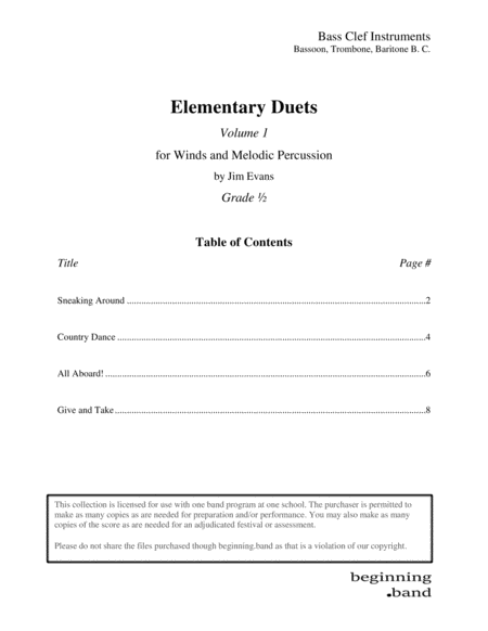 Elementary Duets Volume 1 For Bassoon Trombone And Baritone B C Sheet Music