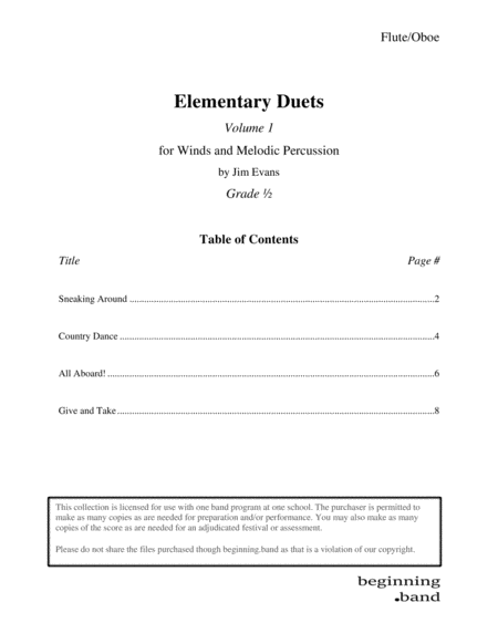 Free Sheet Music Elementary Duets Volume 1 For Flute Oboe