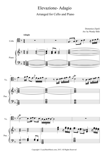 Elevazione Adagio For Cello And Piano Sheet Music