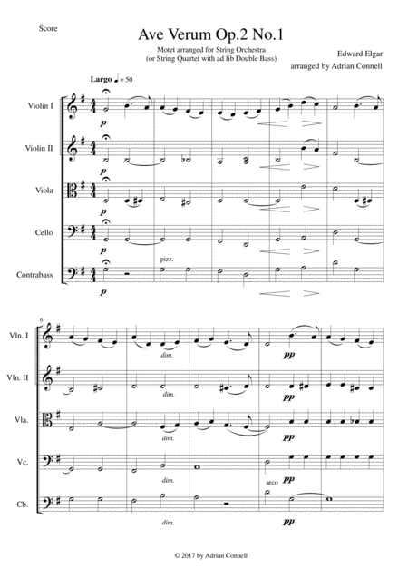 Free Sheet Music Elgar Ave Verum Op 1 No 1 Arranged For String Orchestra Score