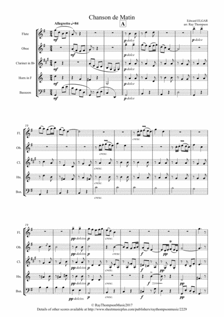 Free Sheet Music Elgar Chanson De Matin Wind Quintet