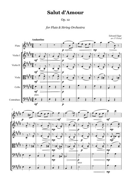 Elgar Salut D Amour For Flute And String Orchestra Score And Parts Sheet Music