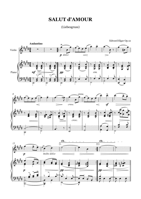 Elgar Salut D Amour Violin And Piano Sheet Music